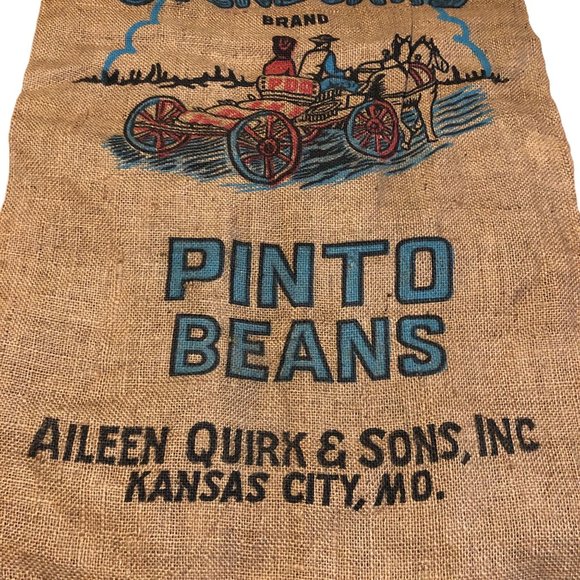 Burlap Sack BuckBoard PDQ Pinto Beans 100lbs Bag Bright Wagon Horse Western Vint - Picture 6 of 16